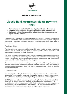 Lloyds Bank completes digital payment first