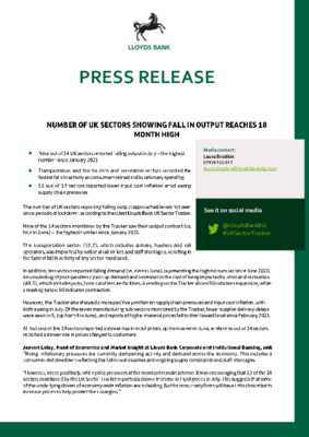 Number of UK sectors showing fall in output reaches 18 month high