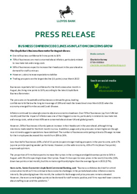 Business confidence declines as inflation concerns grow