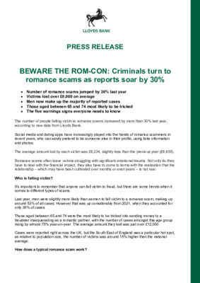 Criminals turn to romance scams as reports soar by 30%