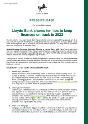 Lloyds Bank shares ten tips to keep finances on track in 2023