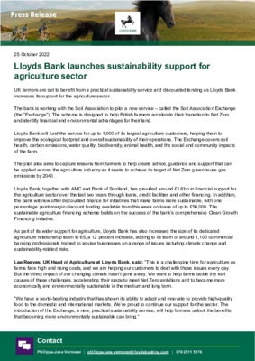 Lloyds Bank launches sustainability support for agriculture sector
