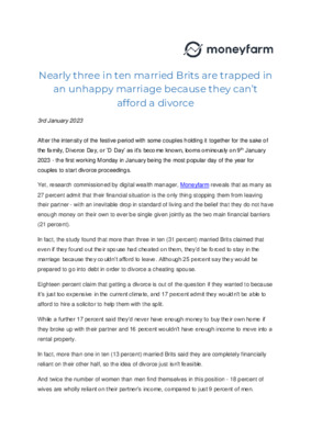 Nearly three in ten married Brits are trapped in an unhappy marriage because they can’t afford a divorce