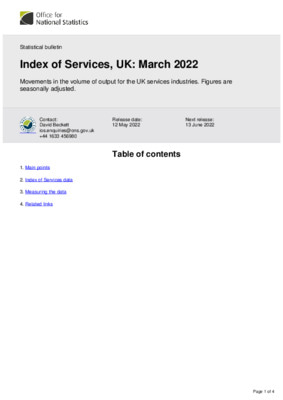 Index of Services, UK March 2022
