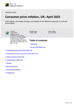 Consumer price inflation, UK April 2022