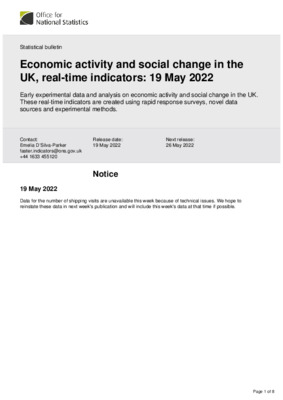 Economic activity and social change in the UK, real-time indicators 19 May 2022