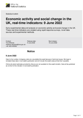 Economic activity and social change in the UK, real-time indicators 9 June 2022