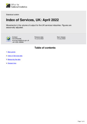 Index of Services, UK April 2022