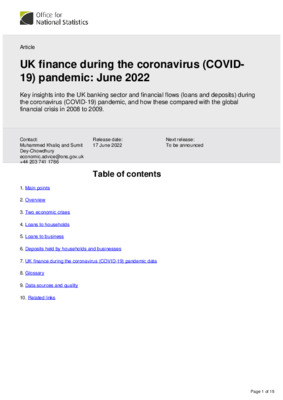 UK finance during the coronavirus (COVID-19) pandemic June 2022