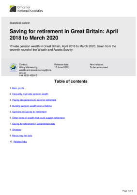 Saving for retirement in Great Britain April 2018 to March 2020
