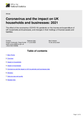 Coronavirus and the impact on UK households and businesses 2021