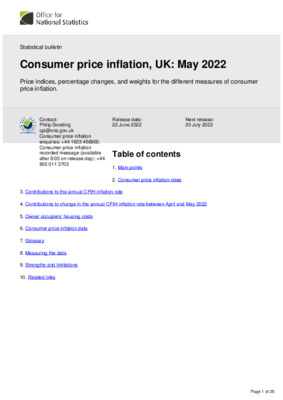 Consumer price inflation, UK May 2022