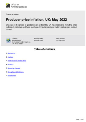 Producer price inflation, UK May 2022