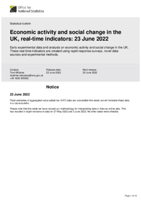 Economic activity and social change in the UK, real-time indicators 23 June 2022