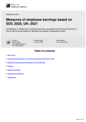 Measures of employee earnings based on SOC 2020, UK 2021