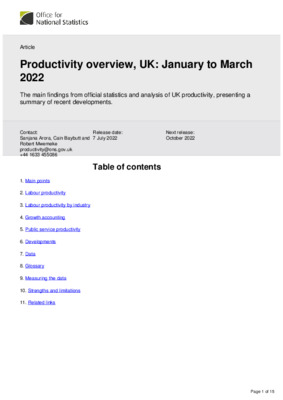 Productivity overview, UK January to March 2022