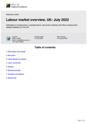 Labour market overview, UK July 2022