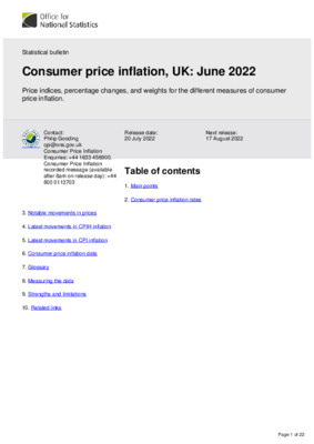 Consumer price inflation, UK June 2022