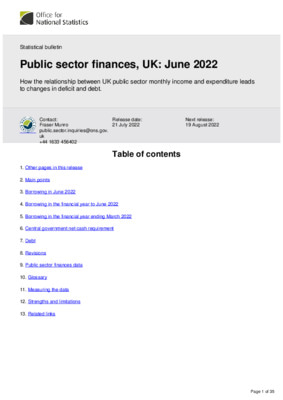Public sector finances, UK June 2022
