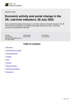 Economic activity and social change in the UK, real-time indicators 28 July 2022