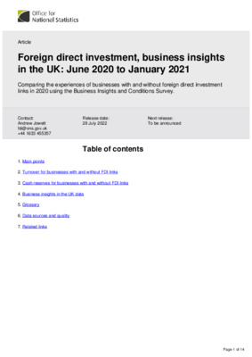 Foreign direct investment, business insights in the UK June 2020 to January 2021