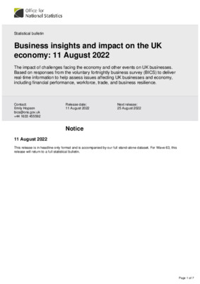 Business insights and impact on the UK economy: 11 August 2022