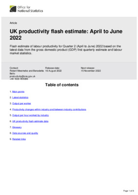 UK productivity flash estimate  April to June 2022