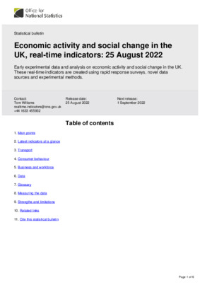 Economic activity and social change in the UK, real-time indicators 25 August 2022