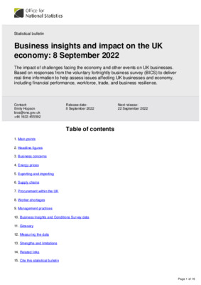 Business insights and impact on the UK economy 8 September 2022