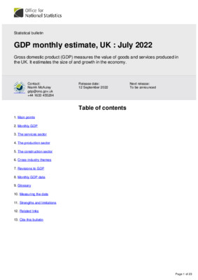 GDP monthly estimate, UK : July 2022