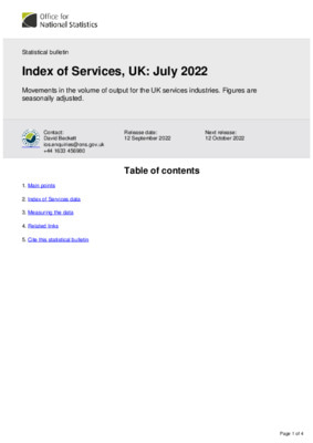 Index of Services, UK: July 2022