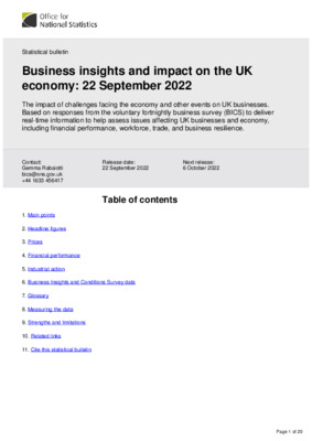 Business insights and impact on the UK economy: 22 September 2022