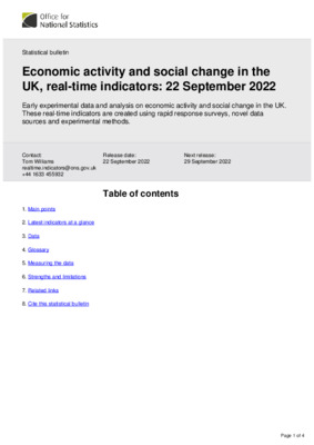 Economic activity and social change in the UK, real-time indicators: 22 September 2022