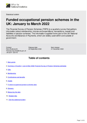 Funded occupational pension schemes in the UK January to March 2022