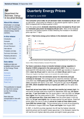 Quarterly Energy Prices: September 2022