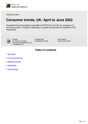Consumer trends, UK April to June 2022