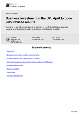 Business investment in the UK April to June 2022 revised results