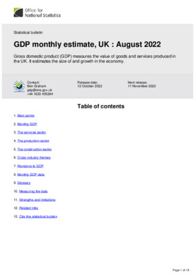 GDP monthly estimate, UK  August 2022