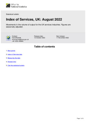 Index of Services, UK August 2022