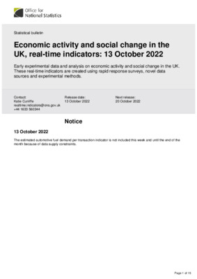 Economic activity and social change in the UK, real-time indicators 13 October 2022