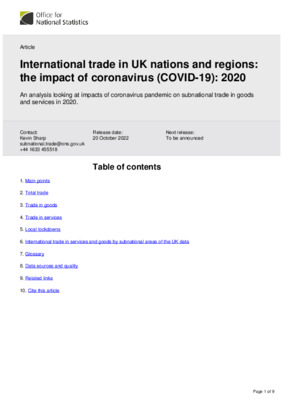 International trade in UK nations and regions: the impact of coronavirus (COVID-19): 2020