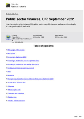 Public sector finances, UK: September 2022