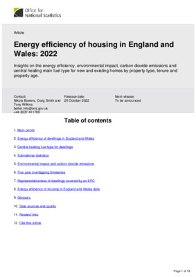Energy efficiency of housing in England and Wales: 2022