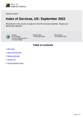 Index of Services, UK September 2022