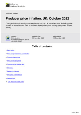 Producer price inflation, UK: October 2022