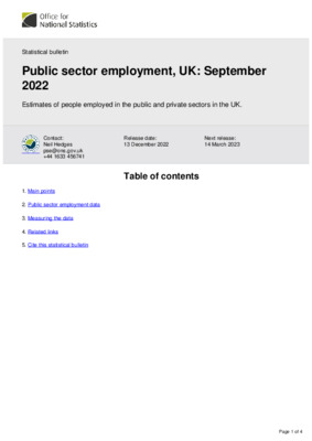 Public sector employment, UK September 2022