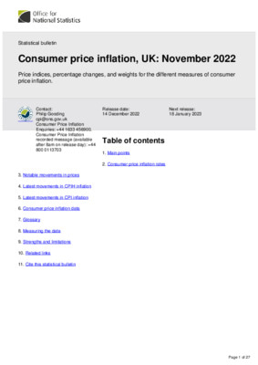 Consumer price inflation, UK November 2022