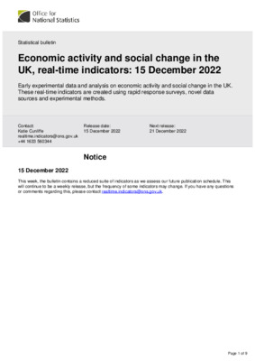 Economic activity and social change in the UK, real-time indicators: 15 December 2022