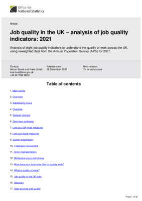 Job quality in the UK   analysis of job quality indicators 2021