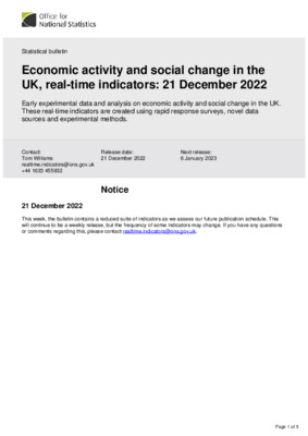Economic activity and social change in the UK, real-time indicators: 21 December 2022